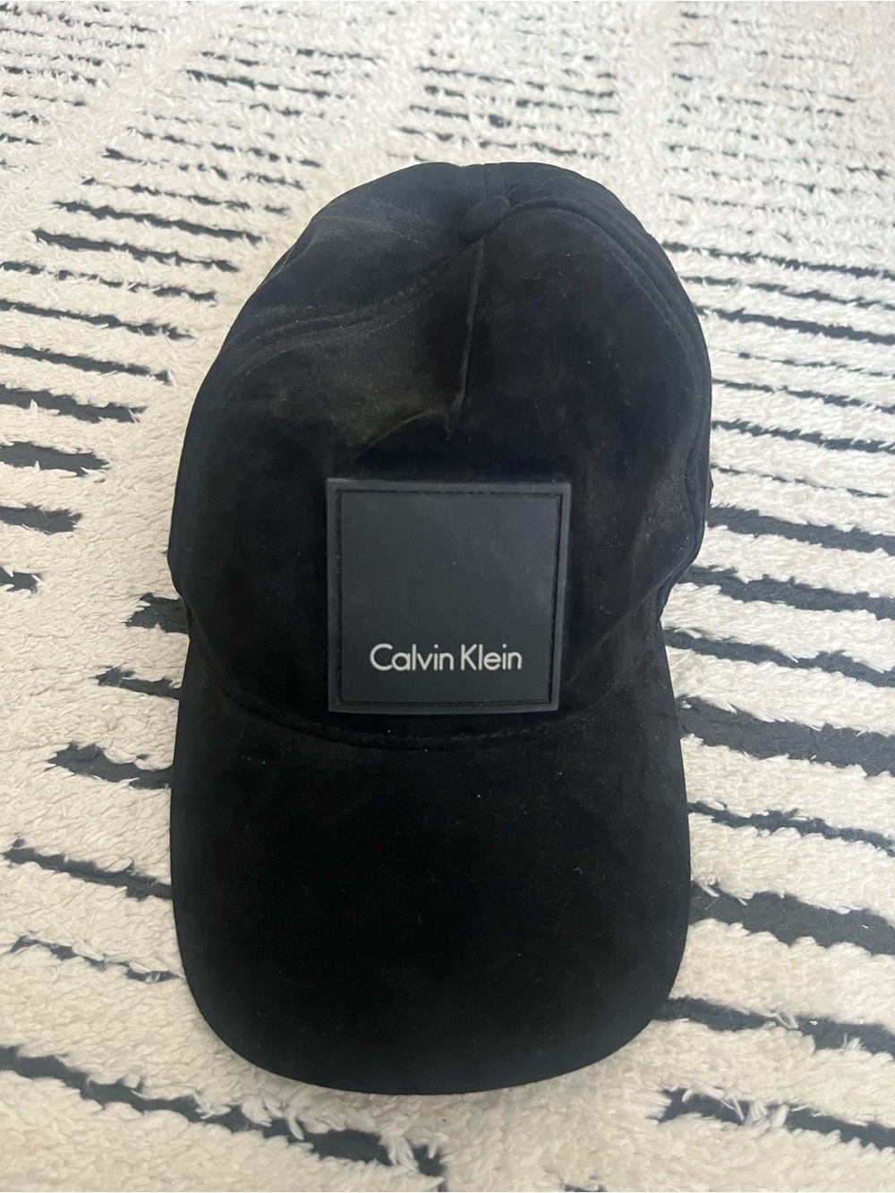 Calvin Klein Black Suede Baseball Cap with Logo Patch